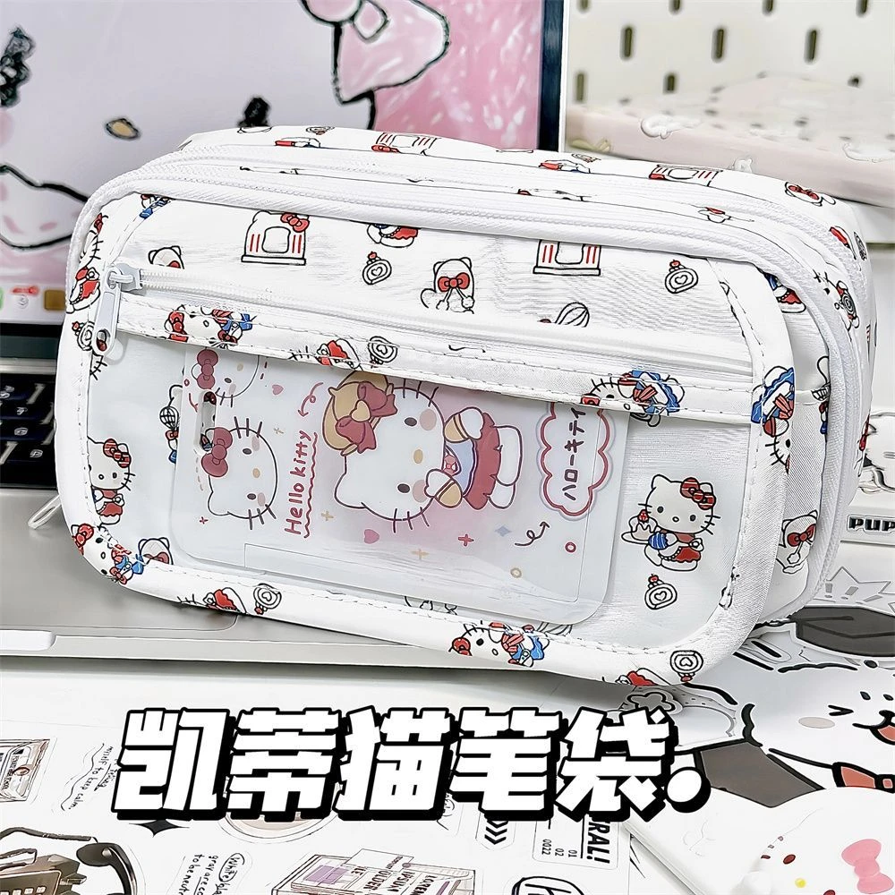 ins新款高颜值少女大容量KT猫痛包透明收纳笔袋高能感学生收纳袋
