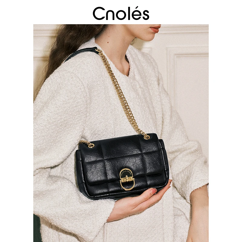Cnoles蔻一象印链条腋下包新款菱格女包生日包包女款爆款2025新款