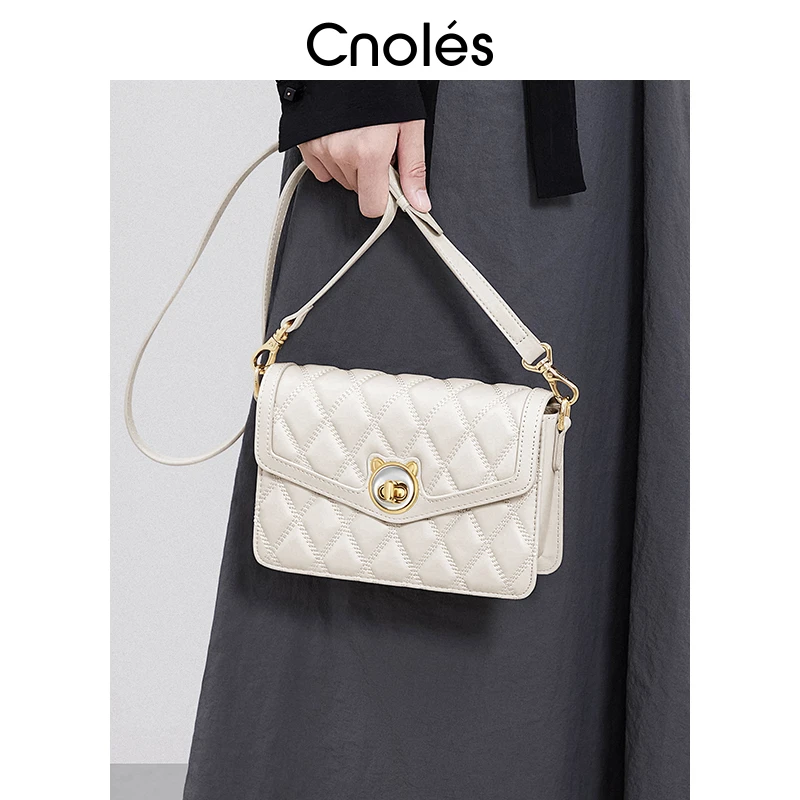Cnoles蔻一真皮包包女包网红新款2024时尚菱格真皮单肩包腋下包