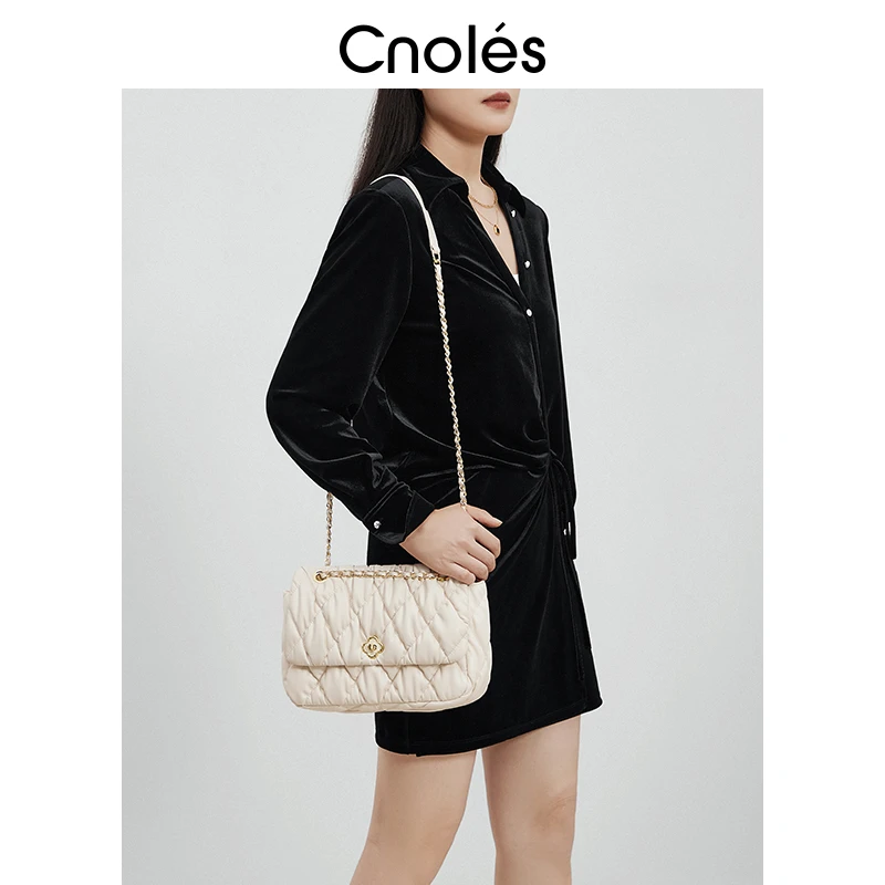 Cnoles蔻一小众包包女款爆款2024时尚褶皱菱格包单肩包菱格链条包
