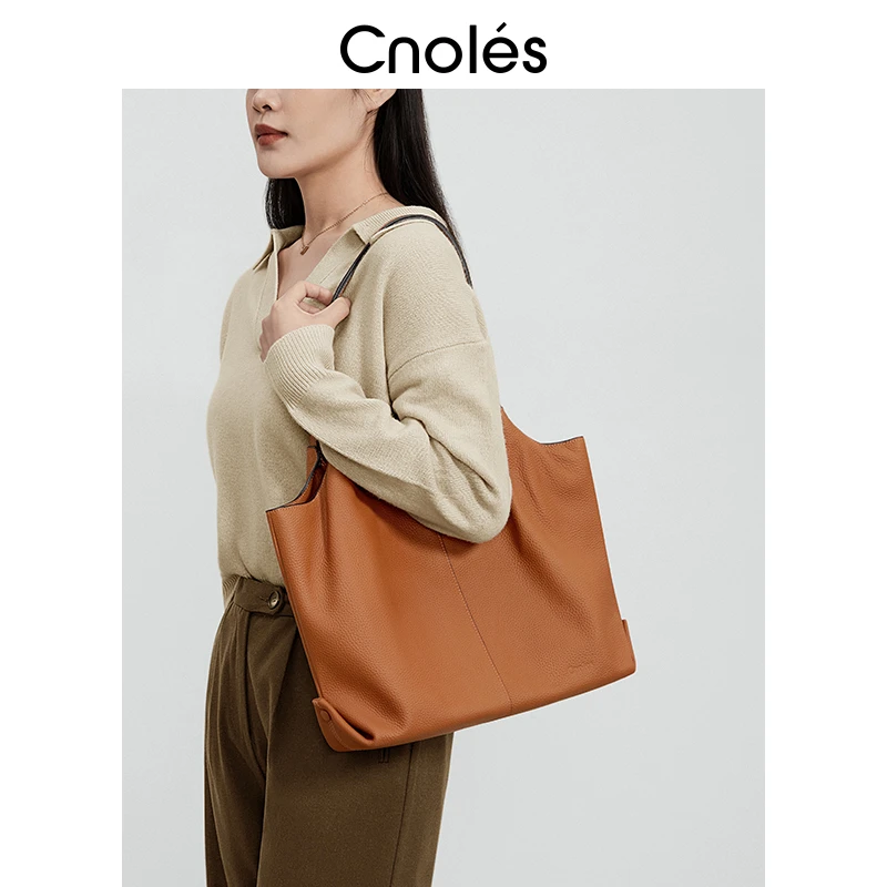 Cnoles蔻一包包女款爆款2024新款小众简约高级感通勤手提包真皮