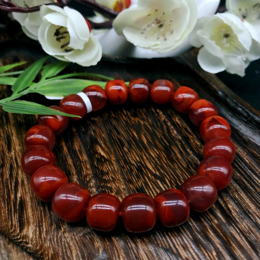 【领源】南红瓦西牛血红火焰纹老型单圈手串11mm（一条）