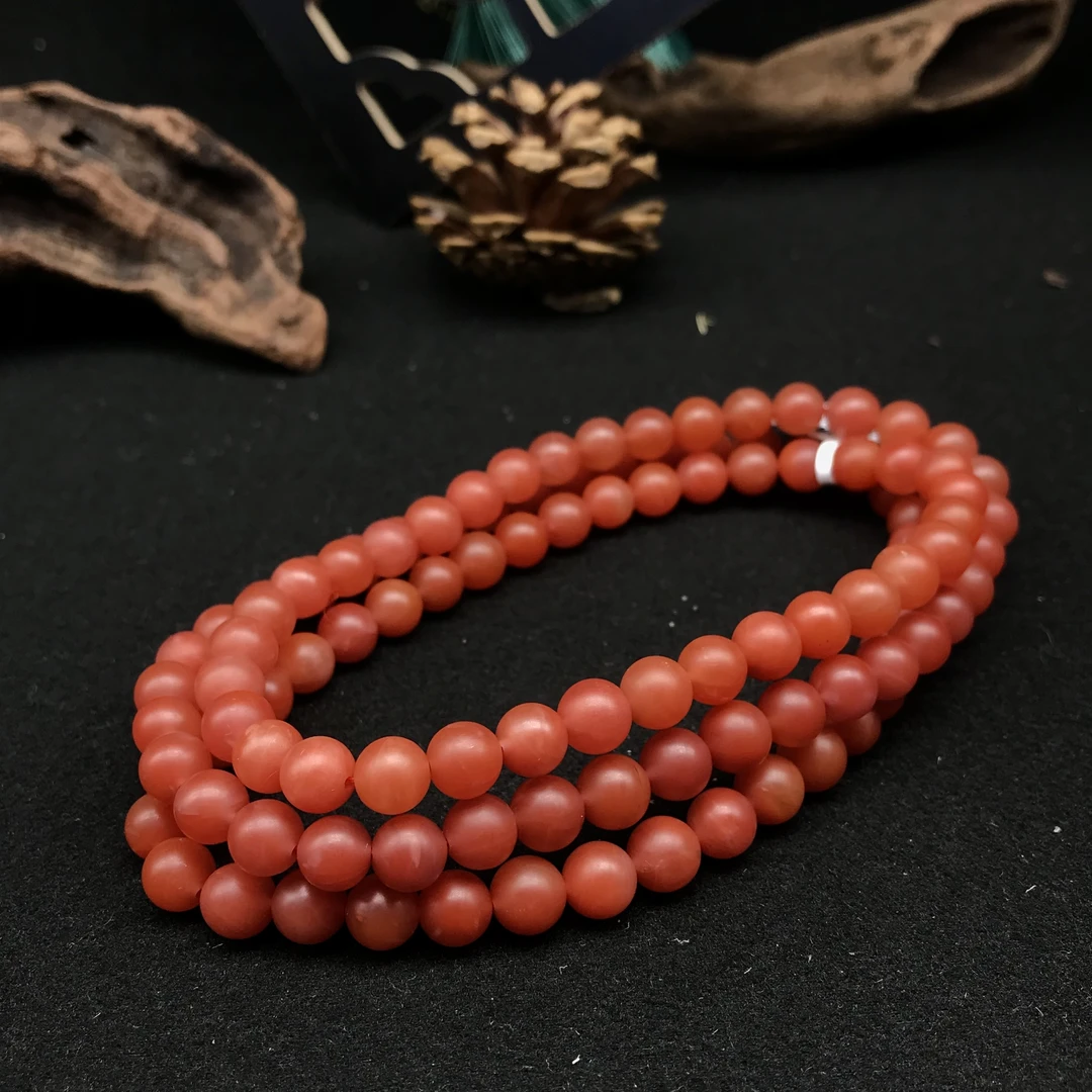 【鼎利源】南红保山哑光素款多圈/长链7mm（一条）