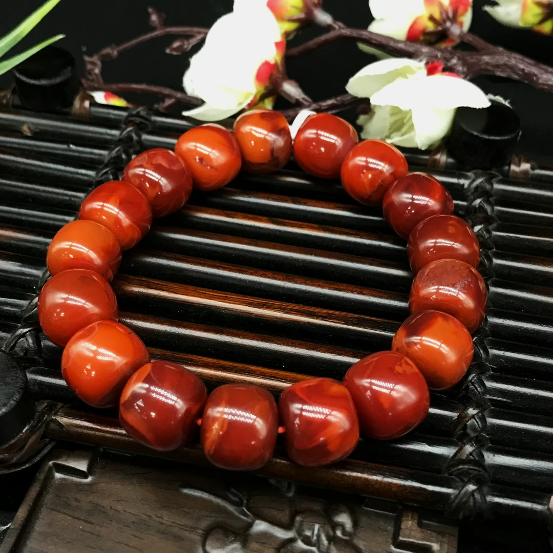 【领源】南红瓦西牛血火焰纹精工老型手串13mm{一条}