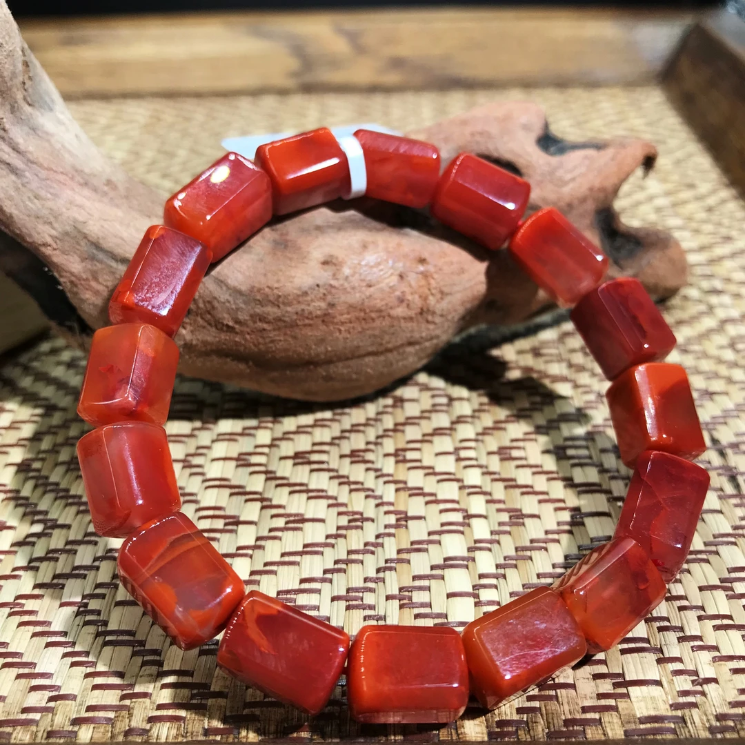 【领源】南红瓦西牛血红精工方糖手串6-7mm（一条）