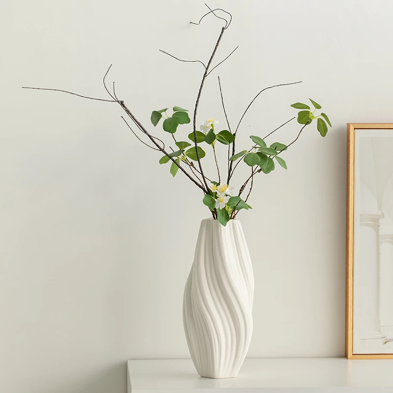 北欧简约创意白色陶瓷花瓶高级感干花装饰客厅桌面插花仿真花摆件