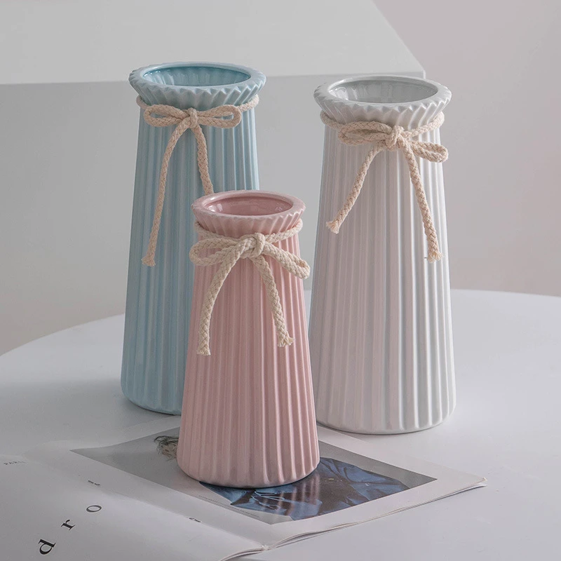 简约现代白色陶瓷装饰干花鲜花客厅插花摆件积木满天星积木花