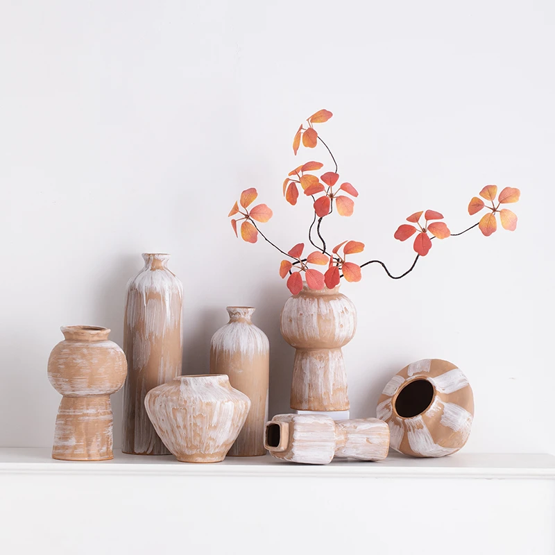 侘寂风复古创意陶瓷花瓶客厅插花干花装饰品家居玄关水培陶罐摆件