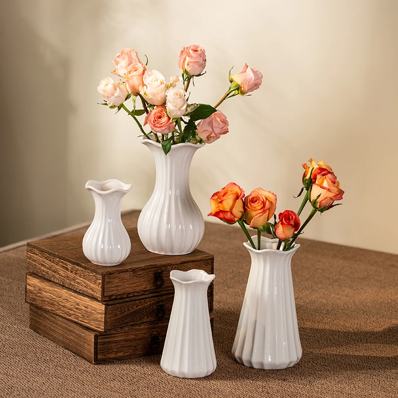 北欧简约创意大号白色陶瓷花瓶家居客厅桌面插花摆件水培鲜花装饰
