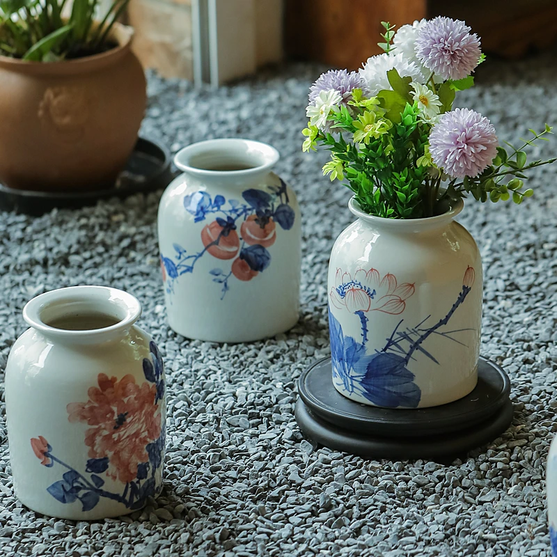 景德镇新中式客厅陶瓷灰陶泥花瓶景花插摆件花瓶家居装饰摆件无孔