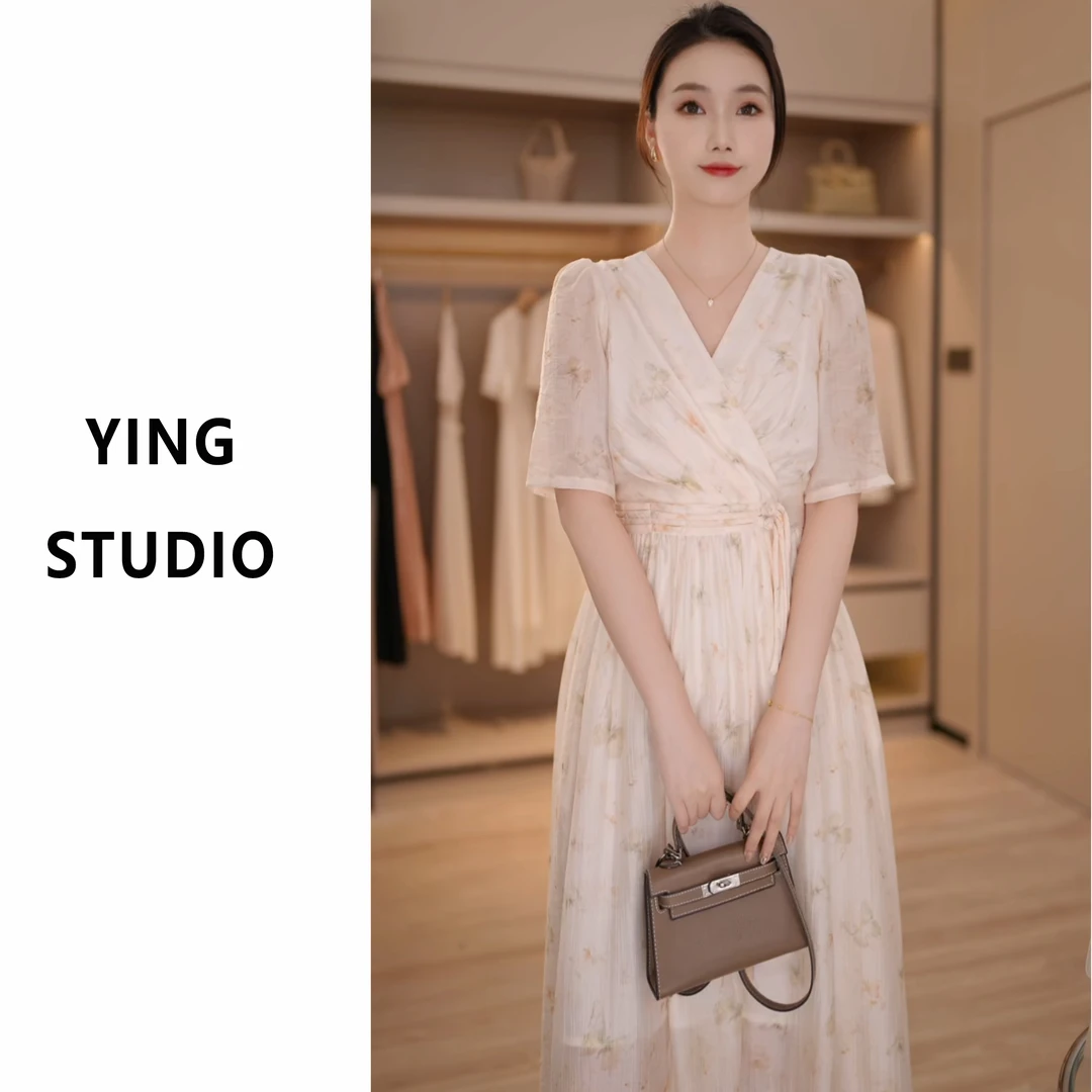 YING小众天丝裙高端莱赛尔天丝碎花连衣裙女中长款