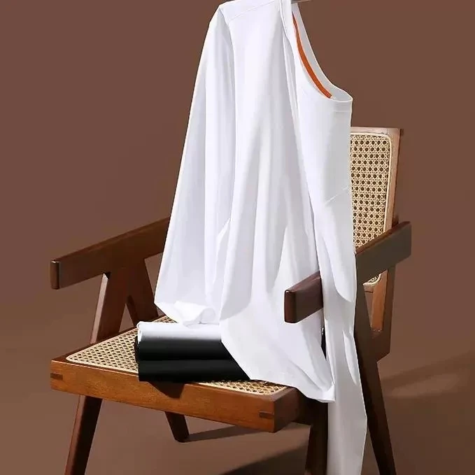 高端轻奢桑蚕丝+匹马棉莫代尔混纺男士基础款纯色打底长袖T恤衫