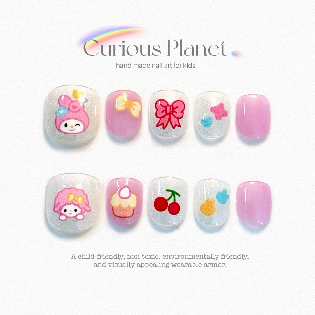 美乐蒂小朋友穿戴甲可爱甜美萌系短款小孩指甲贴不伤甲可重复使用