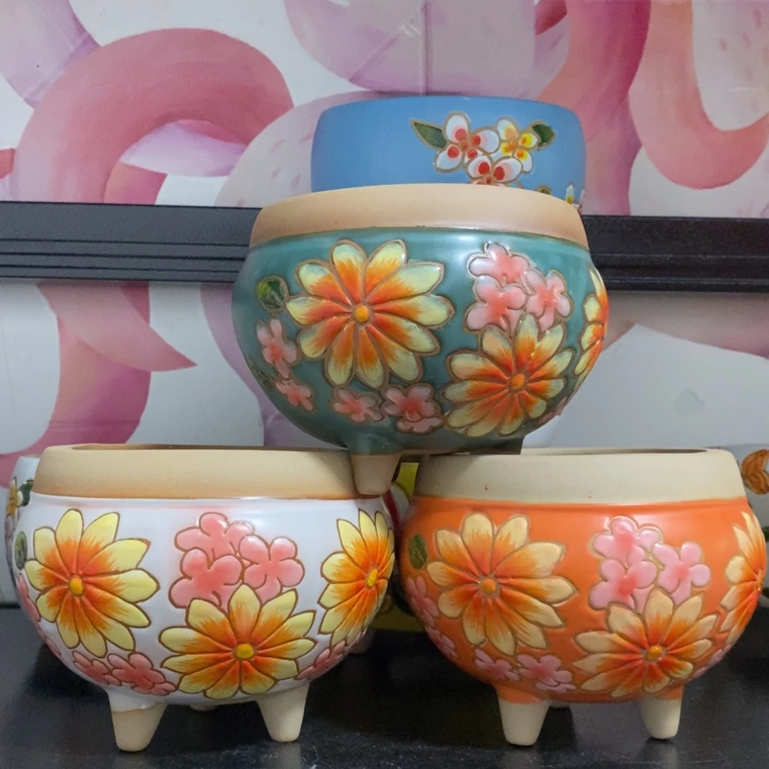 红陶20CM以下韩式手绘多肉花盆