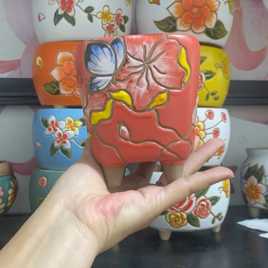 红陶20CM以下韩式手绘多肉花盆