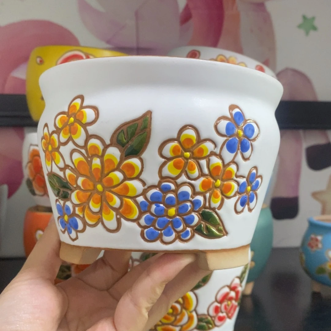 红陶20CM以下韩式手绘多肉花盆