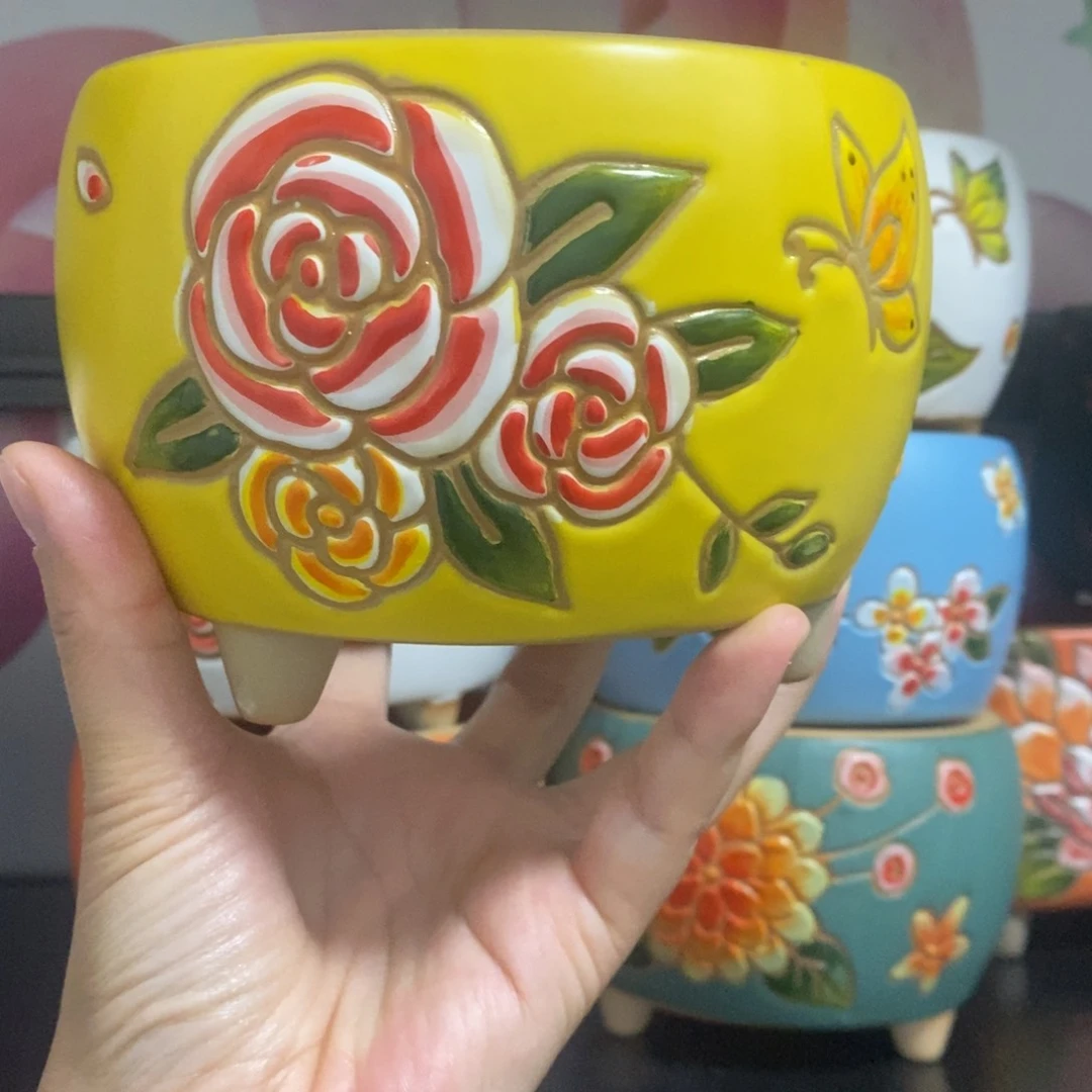 红陶20CM以下韩式手绘多肉花盆