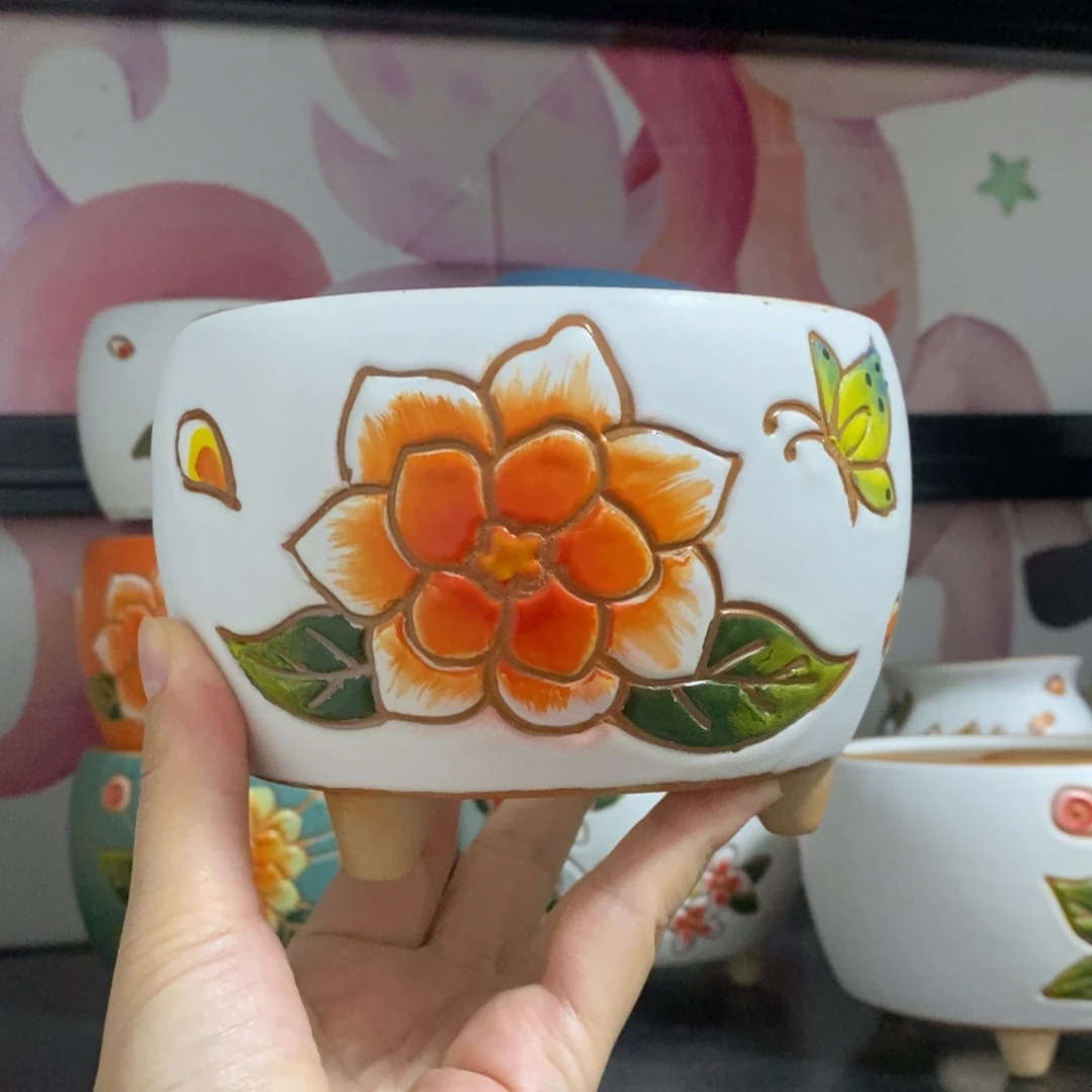 红陶20CM以下韩式手绘多肉花盆