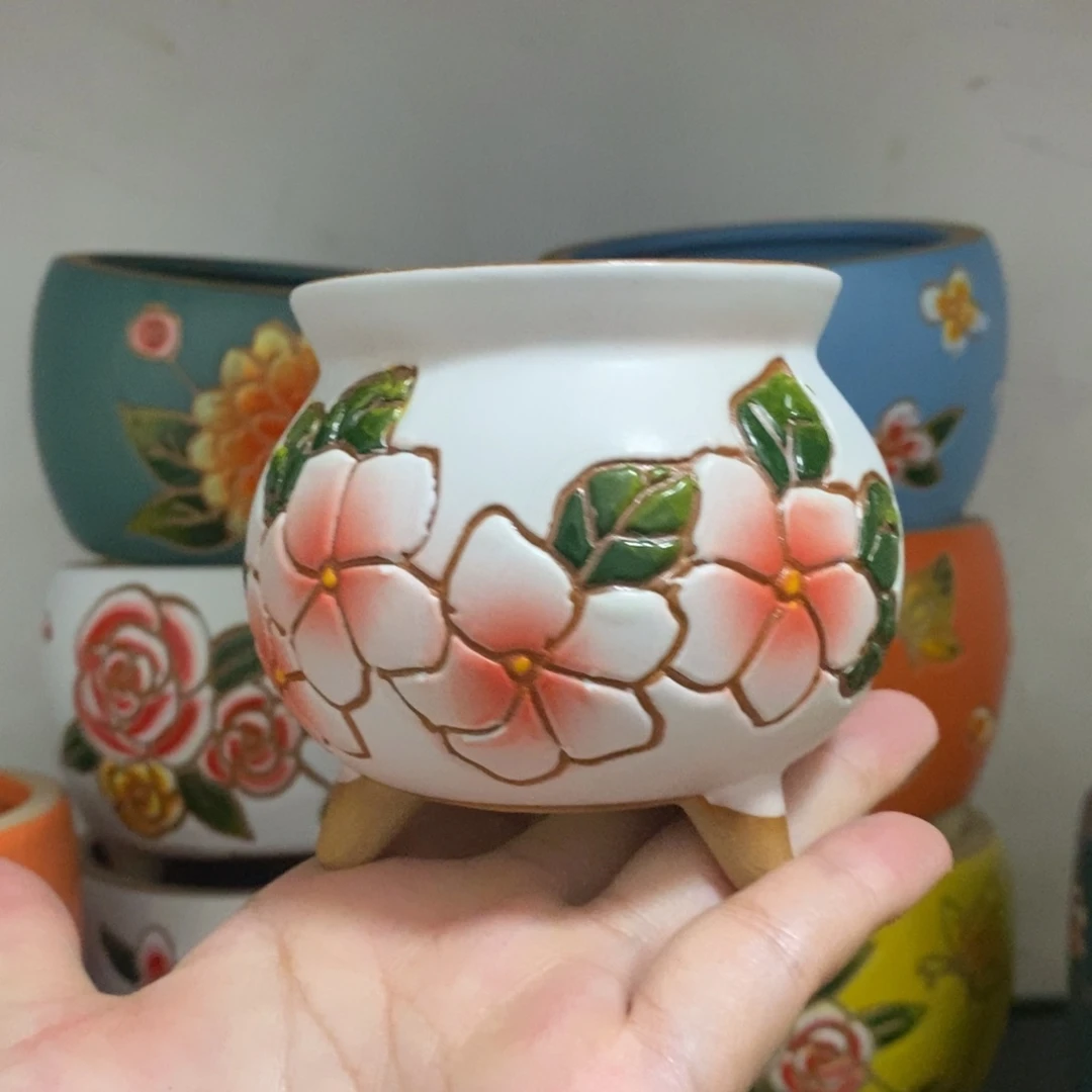 红陶20CM以下  韩式手绘多肉花盆