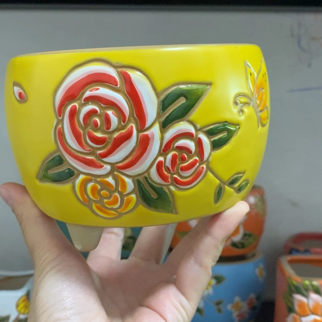 红陶20CM以下韩式手绘多肉花盆