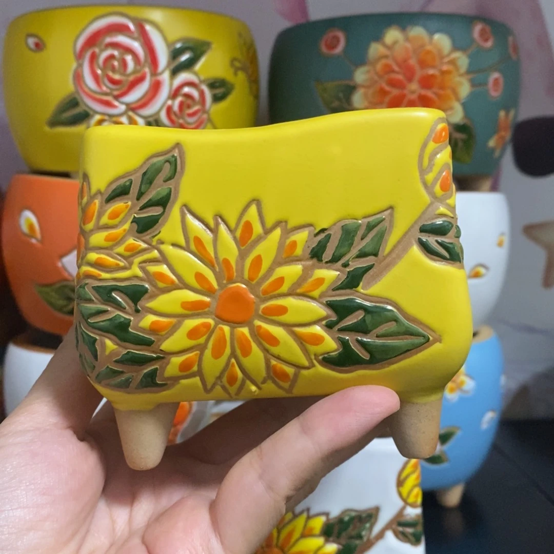 红陶20CM以下韩式手绘多肉花盆