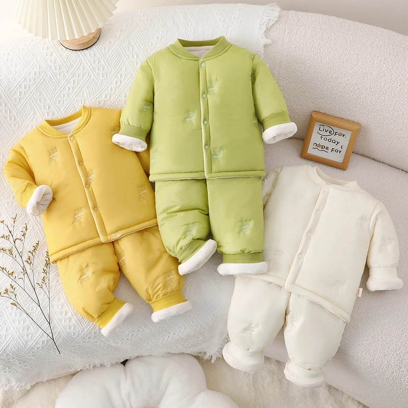 【小鹿】棉衣套装宝宝暖气房棉服加绒儿童冬季保暖分体衣婴儿新生儿