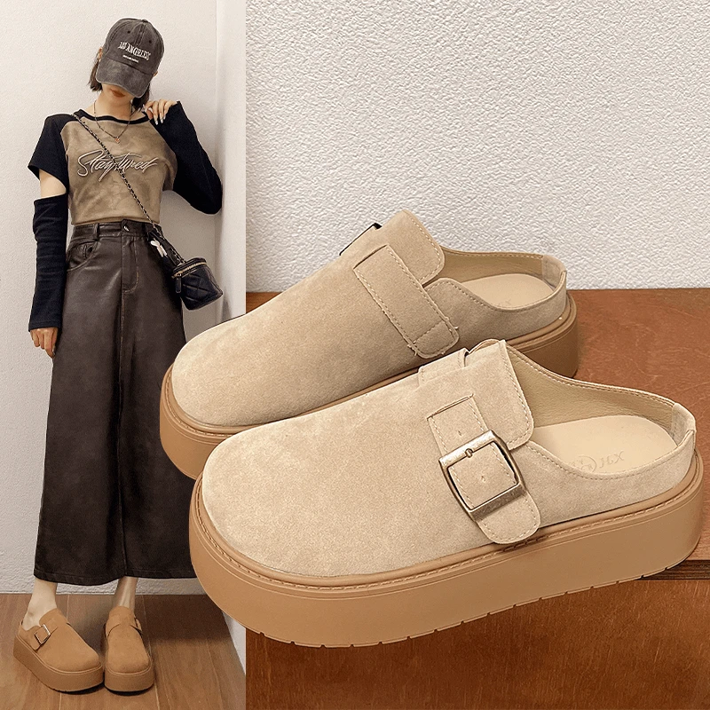 女士厚底半拖舒适时尚休闲潮流百搭夏季透气外穿平底女鞋网红防滑