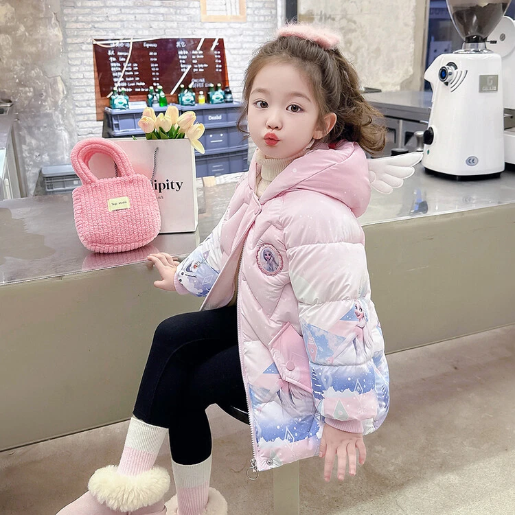女童公主艾莎棉服2023新款冬季小宝宝洋气夹棉加厚连帽棉时尚棉服