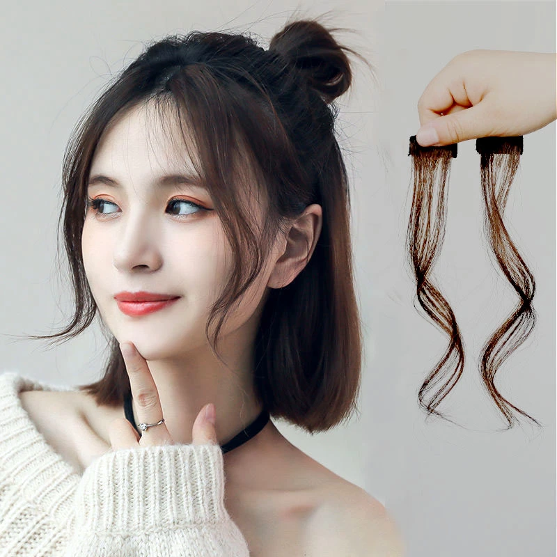 长须空气刘海假发微卷两侧八字刘海假发片隐形无痕修饰脸型卷刘海