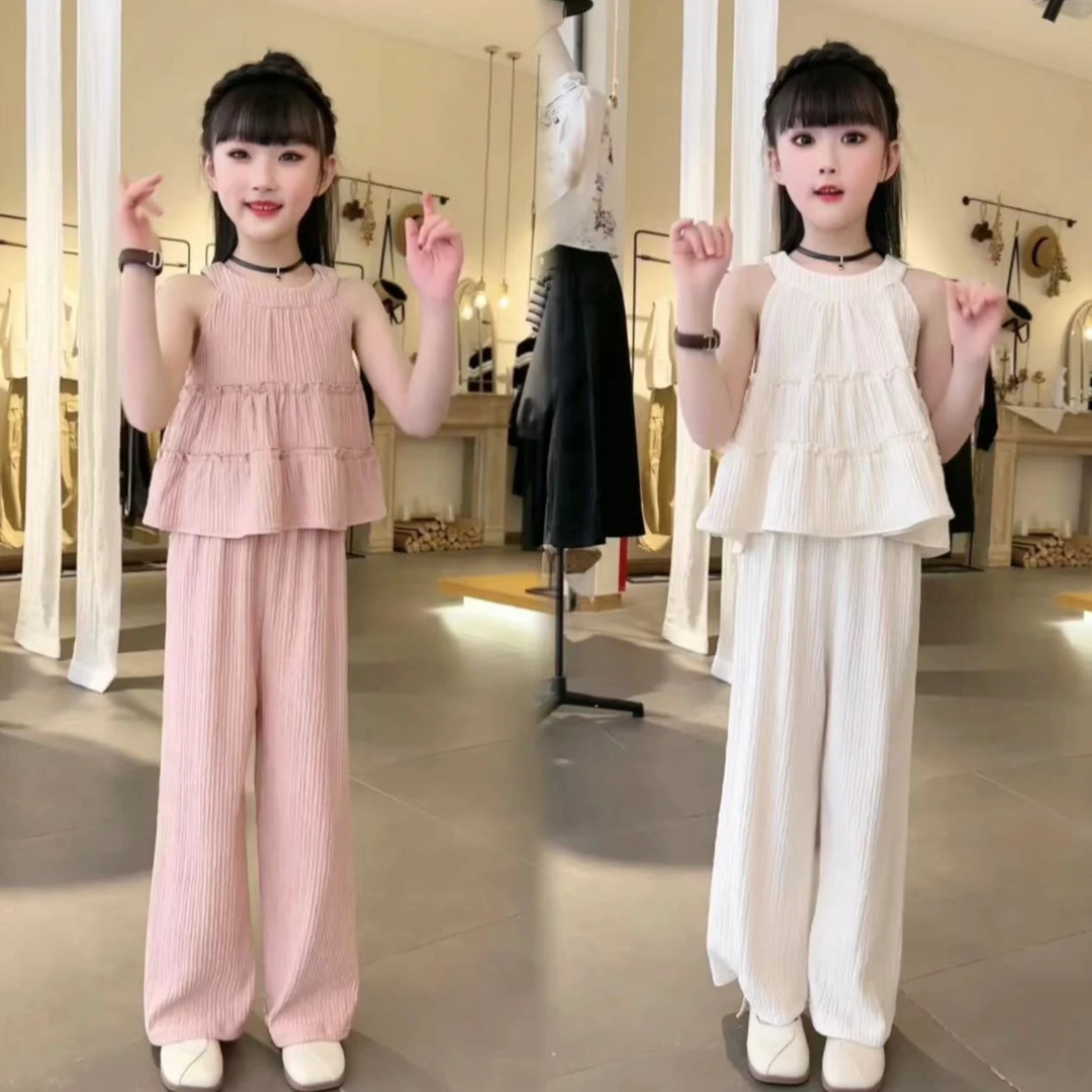 女童2025夏装阔腿裤套装儿童甜美无袖娃娃衫夏季小香风韩系两件套