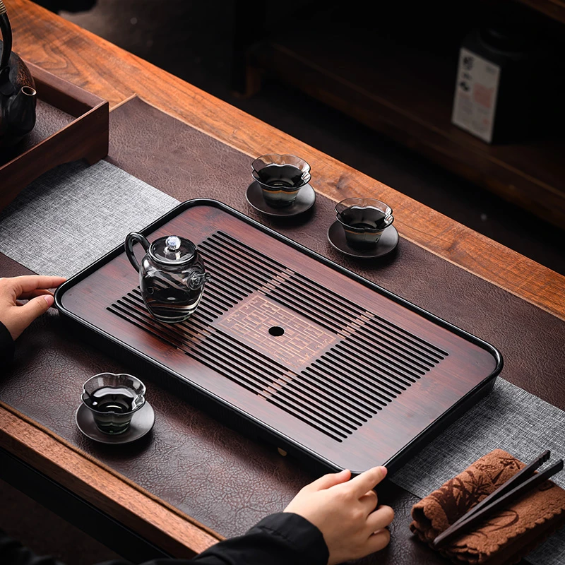 茶盘43*26家用干泡台茶盘长方形茶具小型轻奢沥水竹制茶托盘桌面