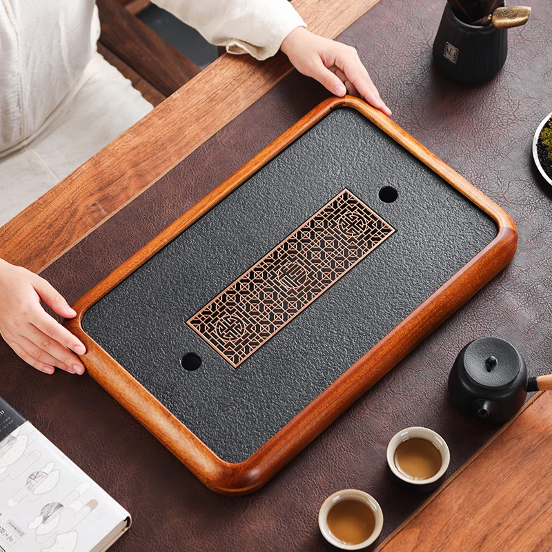 花梨木茶盘54*35家用轻奢两用仿乌金茶托盘新中式泡台功夫茶台