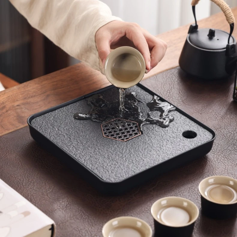 茶盘20*20仿乌金干泡台茶盘家用简约小型户外阳台茶托盘