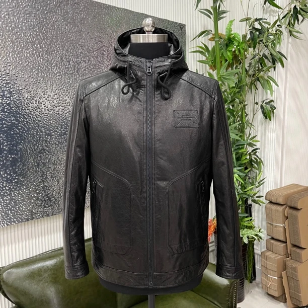 ZMY-PS油蜡牛皮-连帽夹克内胆可拆卸