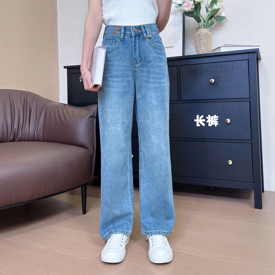 夏季显瘦高腰时尚休闲宽松百搭水洗蓝色牛仔裤-9900