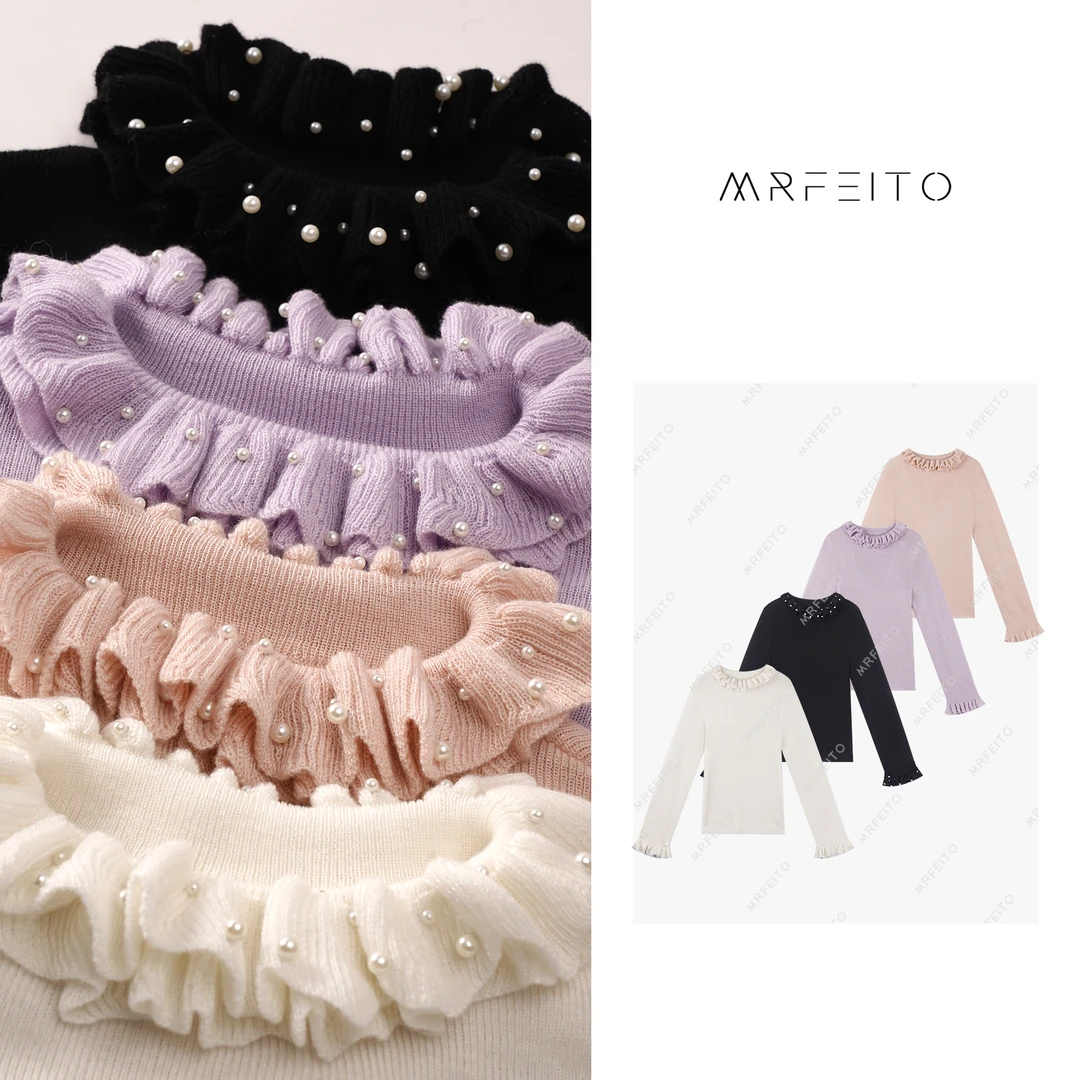 【荷叶领】花边领钉珠显瘦洋气休闲针织上衣H580M01D29822