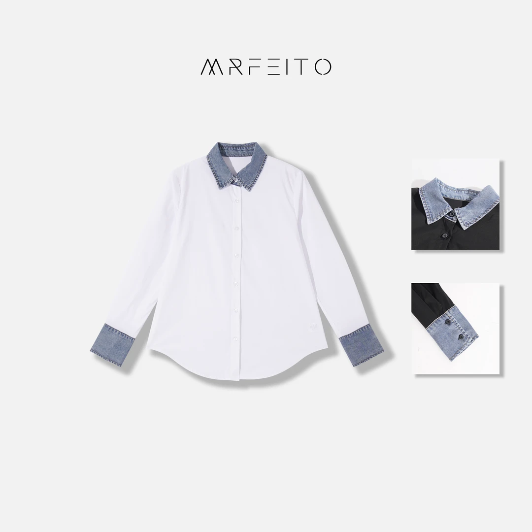 牛仔拼接女士衬衫H16C01C23911