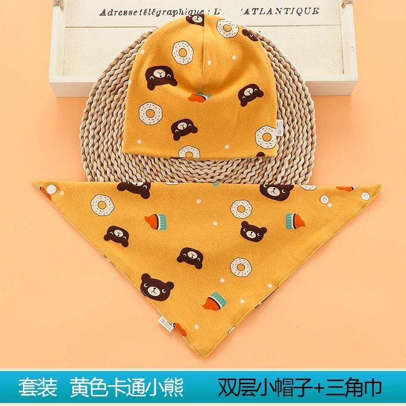 儿童三角巾围巾围脖帽子纯棉宝宝婴儿口水巾秋冬保暖韩版套头帽