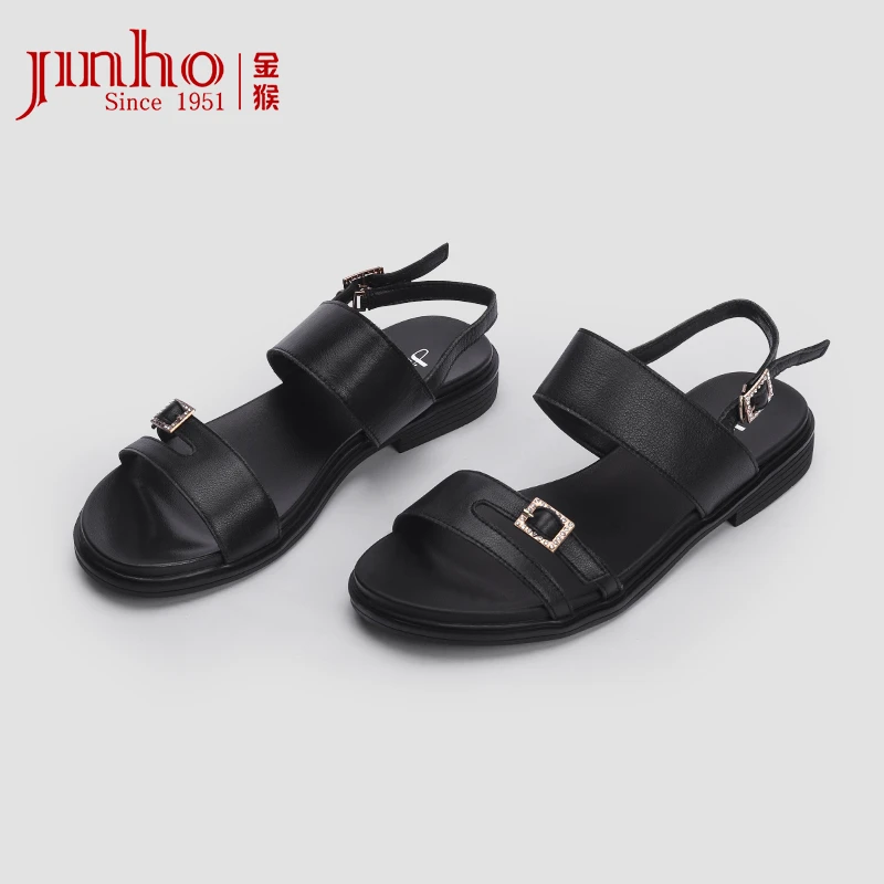 【女】金猴皮鞋简约平底头层牛皮真皮夏天沙滩凉鞋S690118A