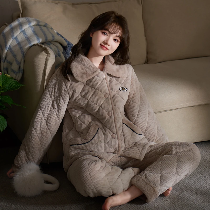 思莉太太【恰到好处】睡衣冬季三层夹棉超厚甜美女款冬天保暖家居服