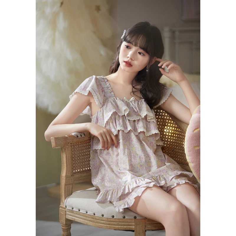 思莉太太【桃花初逢】2024夏季新款睡衣女纯棉背心公主风家居服夏季
