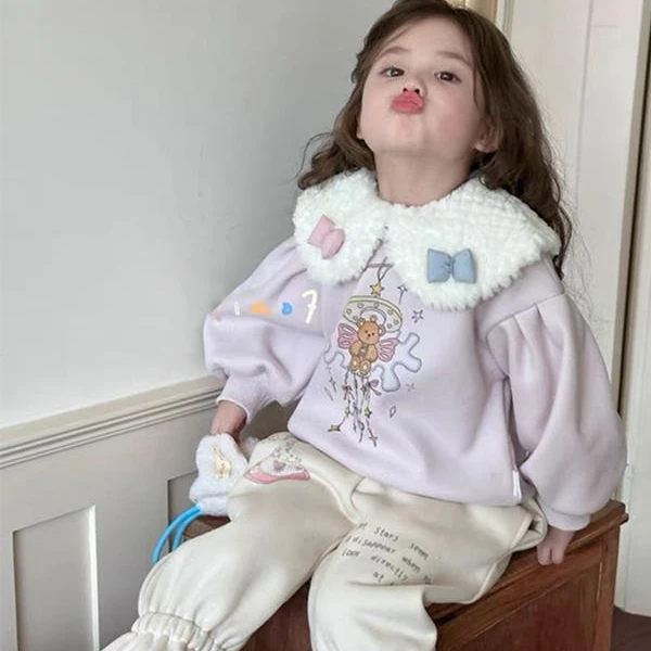 女童加绒加厚卫衣套装秋冬2025新款儿童洋气女宝小香风保暖两件套