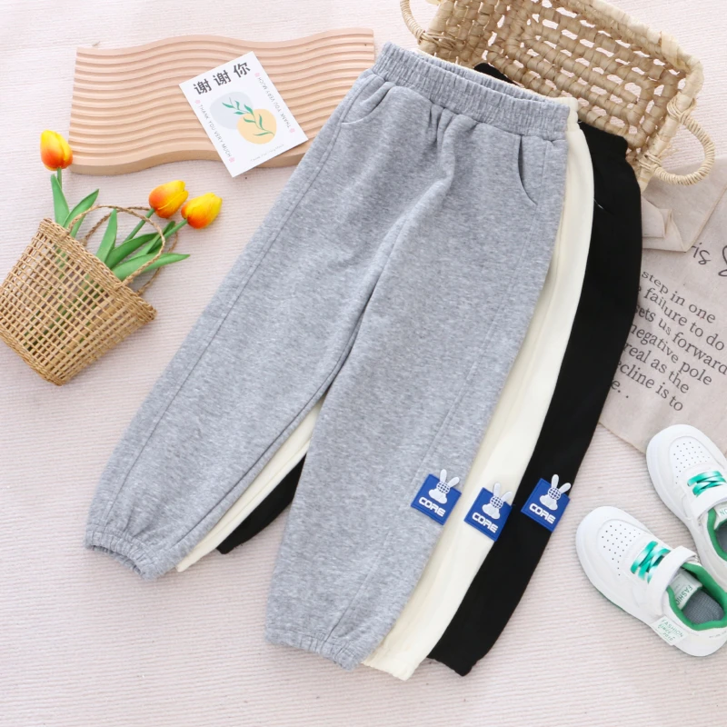 儿童纯棉休闲运动裤2023春秋款男童女童通用宝宝束脚裤口袋长裤子