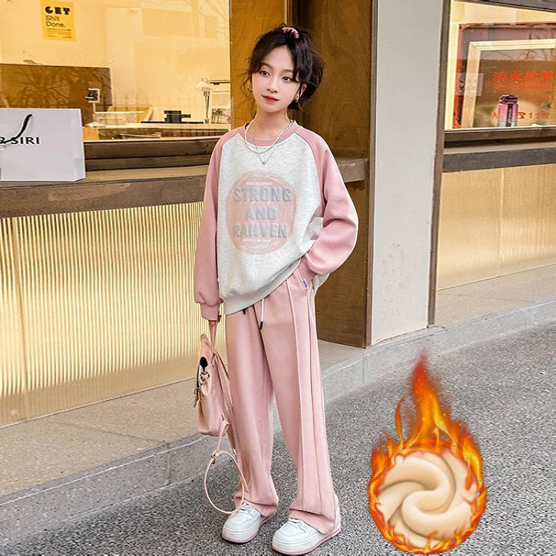 女童冬款加绒卫衣套装秋冬款2025新款儿童炸街韩范大童卫衣两件套