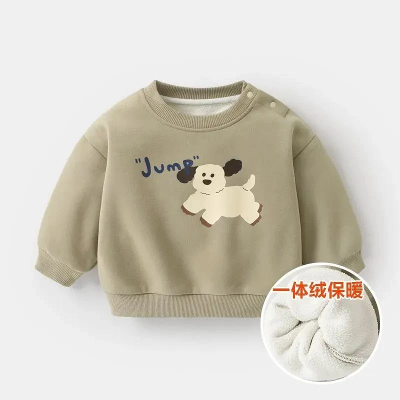 婴儿0-3岁衣服休闲圆领加绒加厚卫衣秋冬装男童女宝宝小儿童上衣