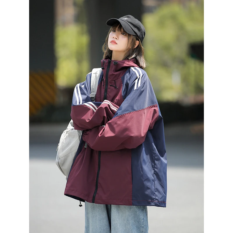 日系拼色机能风工装夹克男女春秋季外套潮牌休闲情侣连帽冲锋上衣