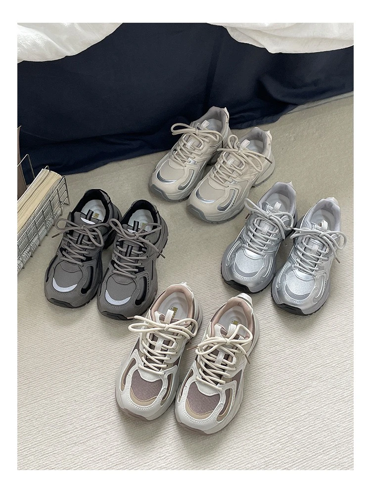 【多米潮鞋】2024秋冬新款全皮面4.5厘米厚底增高老爹鞋运动女鞋