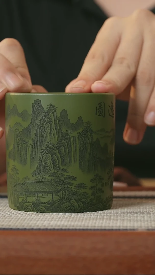【闪购商品】紫砂茶杯小时代紫砂~GS305民国绿山水