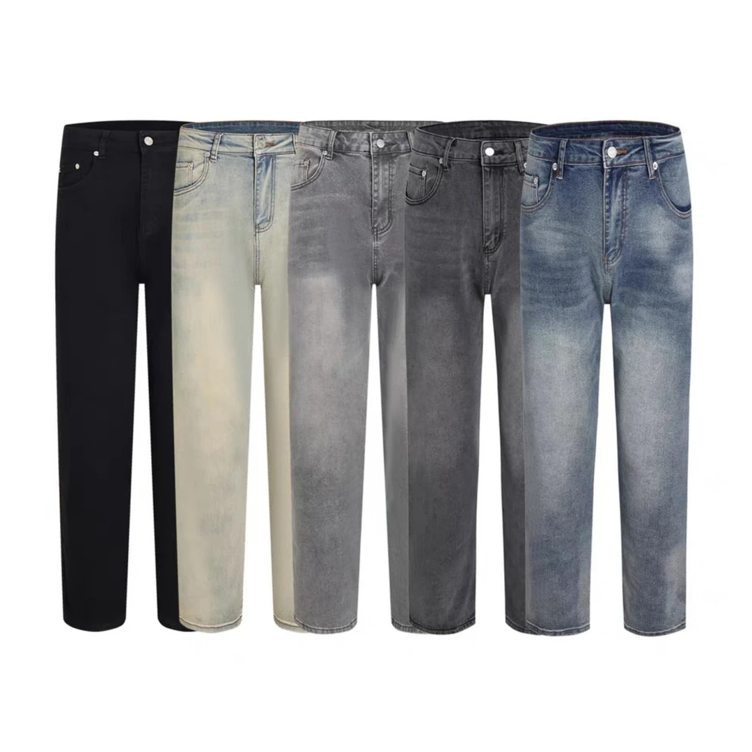 22XC B2301 纯色马骝水洗做旧宽松直筒中腰微弹牛仔裤