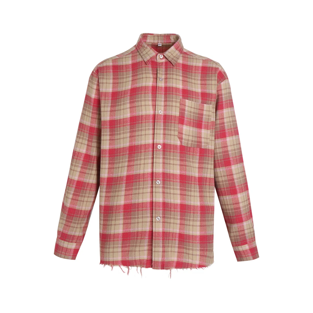 22XC 粉色格纹流苏长袖衬衫